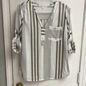 Eden & Olivia Olive and White Striped Blouse